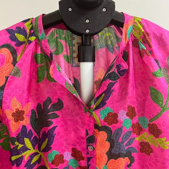 NWOT Johnny Was Martijn Silk Long Sleeves Pink Button Blouse Shirt Size S - Picture 4 of 16